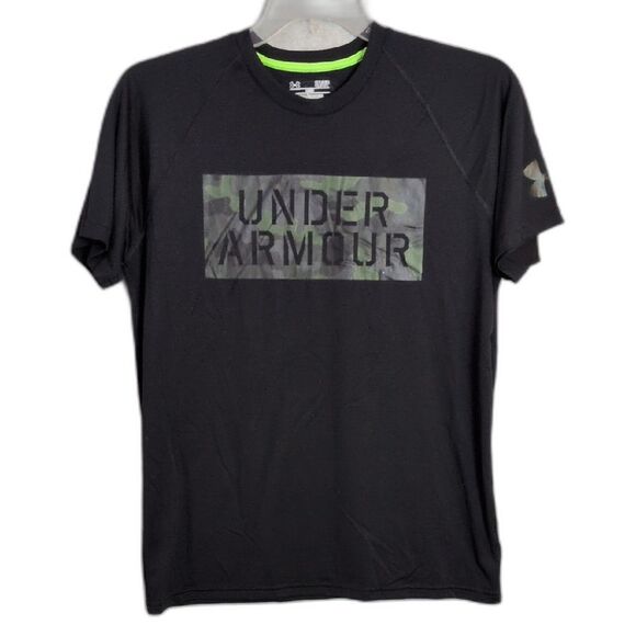 Under Armour Heat Gear Loose Fit Black Tee Camo Logo Men's S - Picture 1 of 5